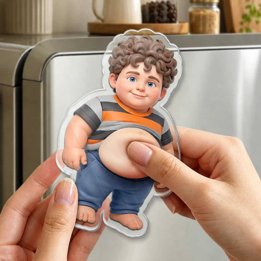 Custom Photo Cartoon Funny Belly Character Family Members - Personalized Squishy Acrylic Fridge Magnet