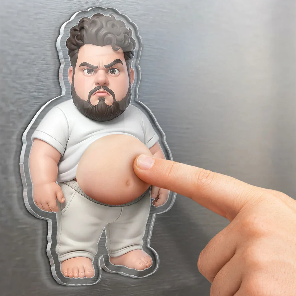 Custom Photo Cartoon Funny Belly Character Family Members - Personalized Squishy Acrylic Fridge Magnet