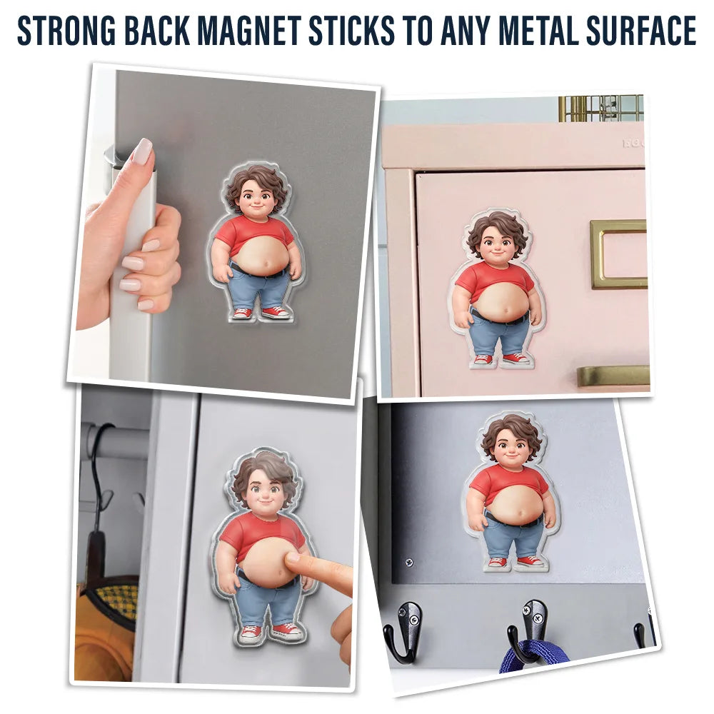 Custom Photo Cartoon Funny Belly Character Family Members - Personalized Squishy Acrylic Fridge Magnet