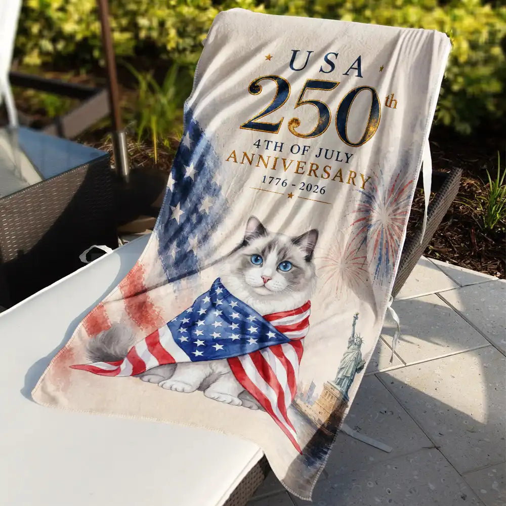 Custom Photo Watercolor With US Accessories 250th Anniversary Fourth Of July - Personalized Beach Towel