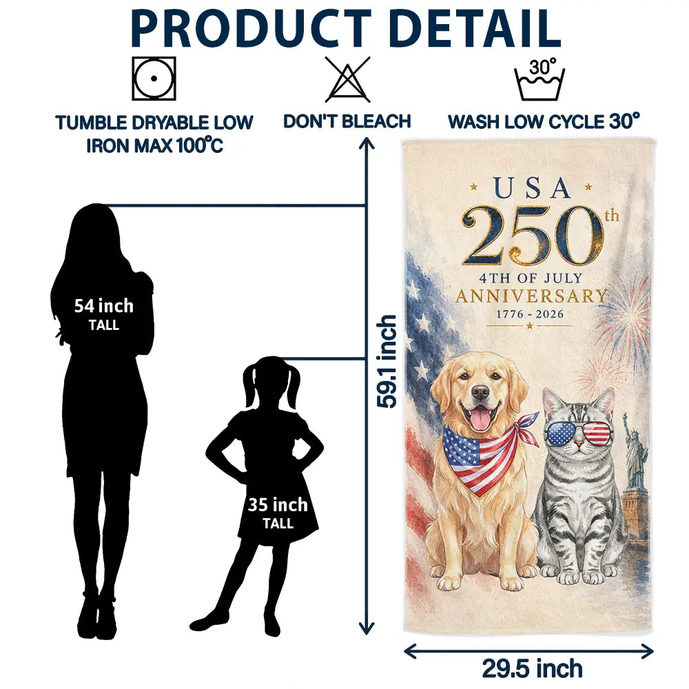 Custom Photo Watercolor With US Accessories 250th Anniversary Fourth Of July - Personalized Beach Towel