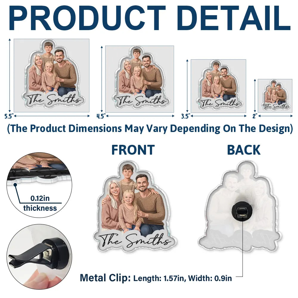 Custom Photo Semi Realistic Portrait Family Couple Pet Lovers Portrait - Personalized Acrylic Car Vent Clip