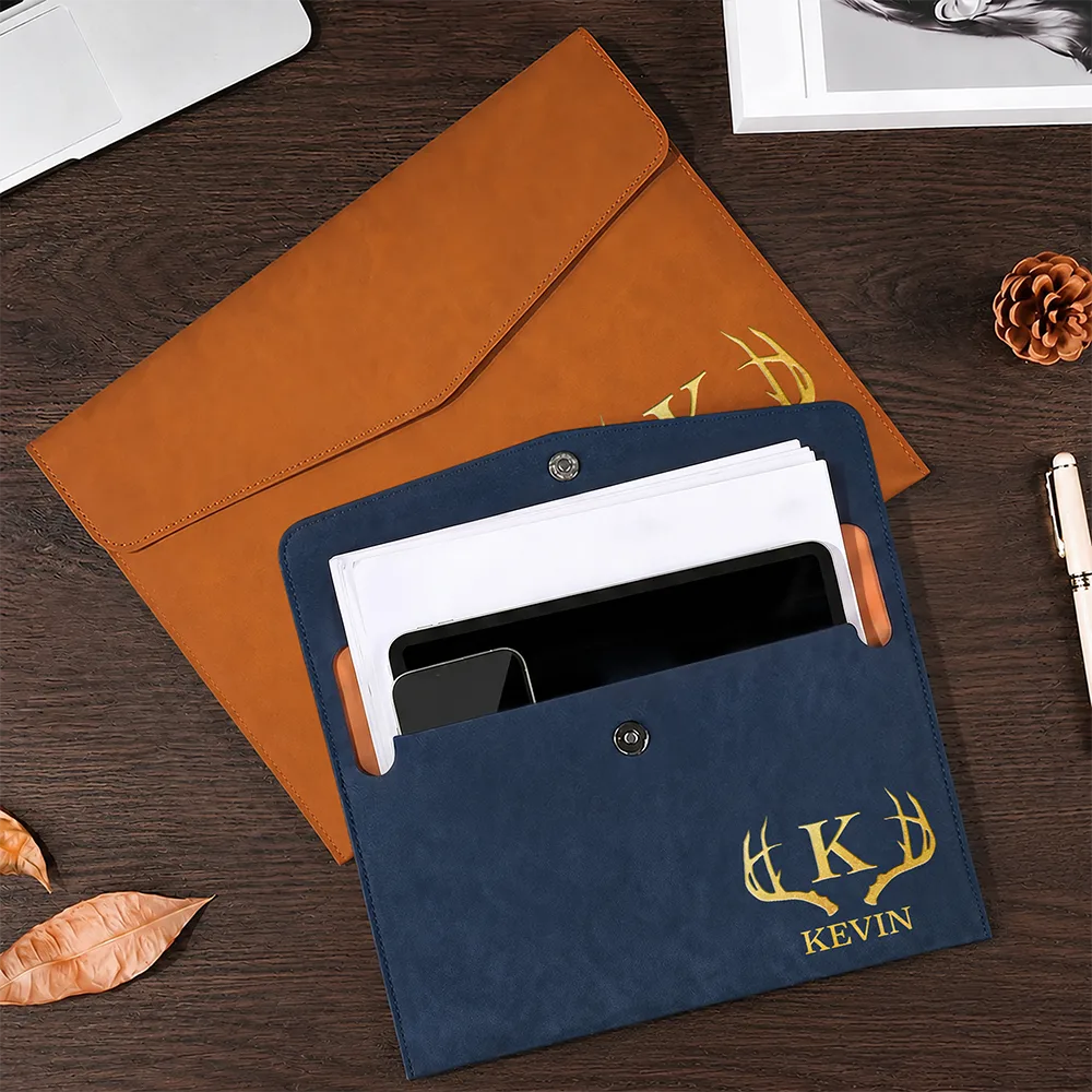 Vintage Initial And Name - Personalized Leather Sleeve