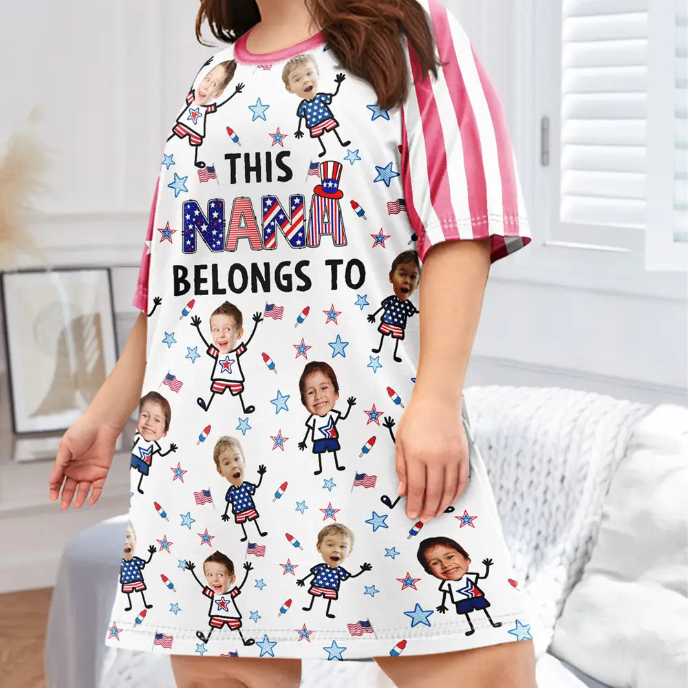 Custom Photo Stars & Stripes This Mom Grandma Belongs To - Personalized Women's Sleep Tee