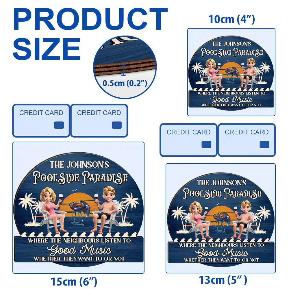 Couple Poolside Paradise Relax Enjoy 3D Effect - Personalised Custom Shaped Wood Sign