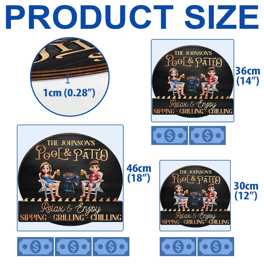 Couple Poolside Paradise Relax Enjoy 3D Effect - Personalised Custom Shaped Wood Sign