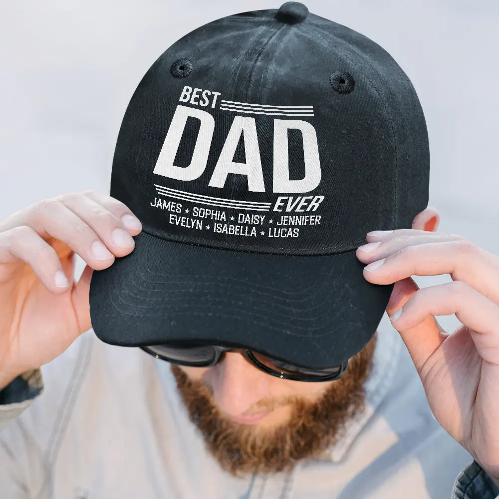 Warp Text Best Papa Ever - Personalized Vintage Washed Denim Cap