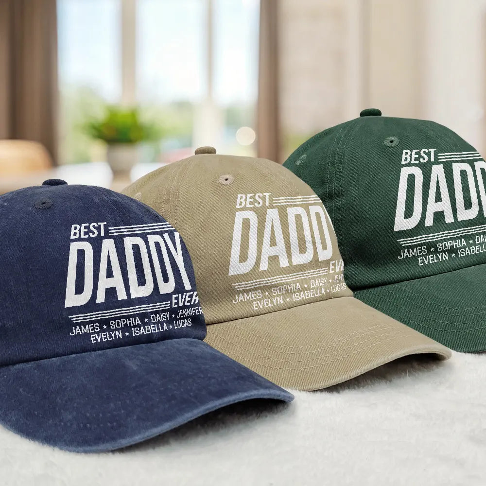 Warp Text Best Papa Ever - Personalized Vintage Washed Denim Cap