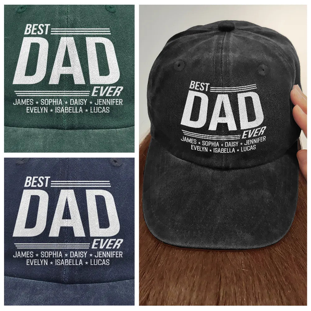 Warp Text Best Papa Ever - Personalized Vintage Washed Denim Cap