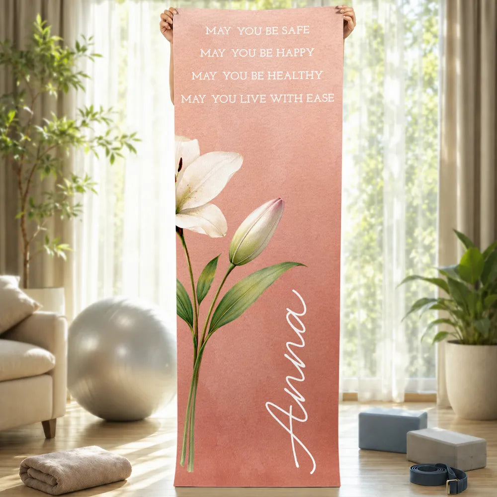 Watercolor Birth Flower With Name - Personalized Yoga Mat
