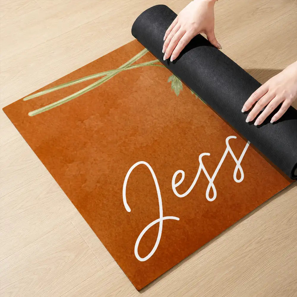 Watercolor Birth Flower With Name - Personalized Yoga Mat