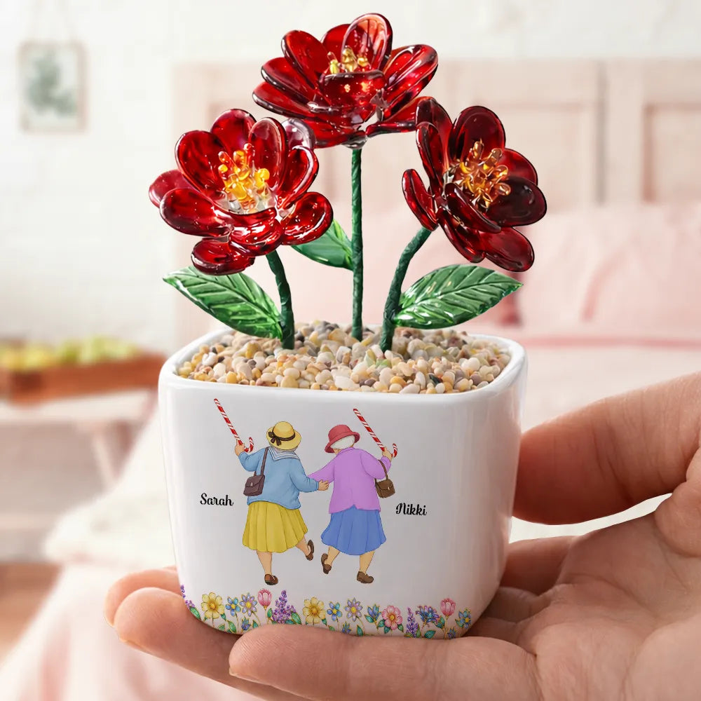 We'll Be Friends Until We're Old And Senile - Personalized Glass Flower Plant Pot
