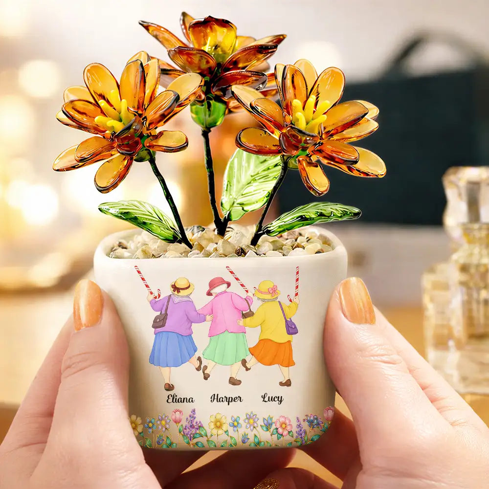 We'll Be Friends Until We're Old And Senile - Personalized Glass Flower Plant Pot
