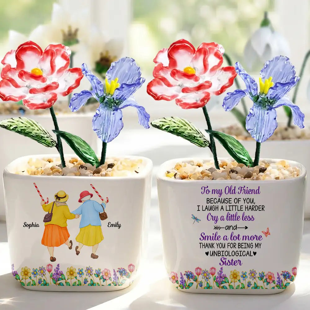 We'll Be Friends Until We're Old And Senile - Personalized Glass Flower Plant Pot