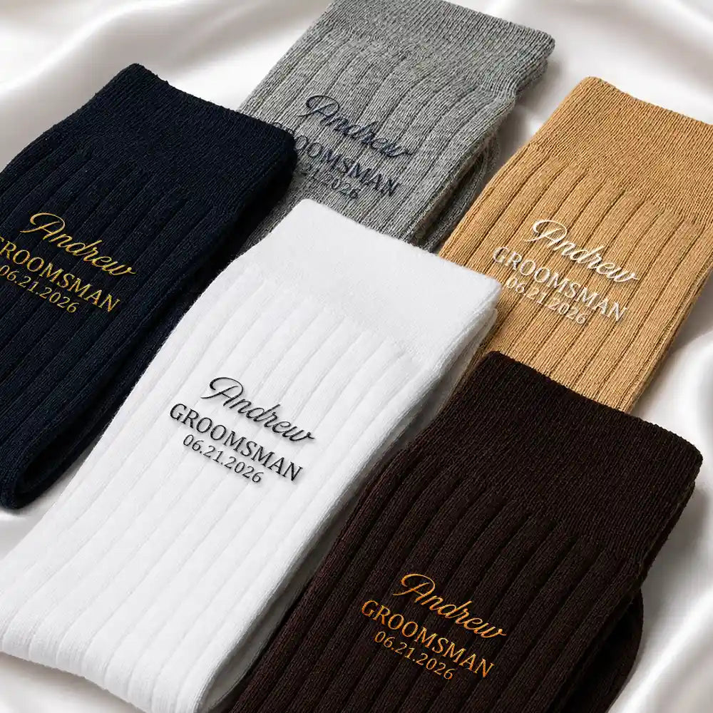 Wedding Groom Best Man Groomsman - Personalized Embroidered Socks