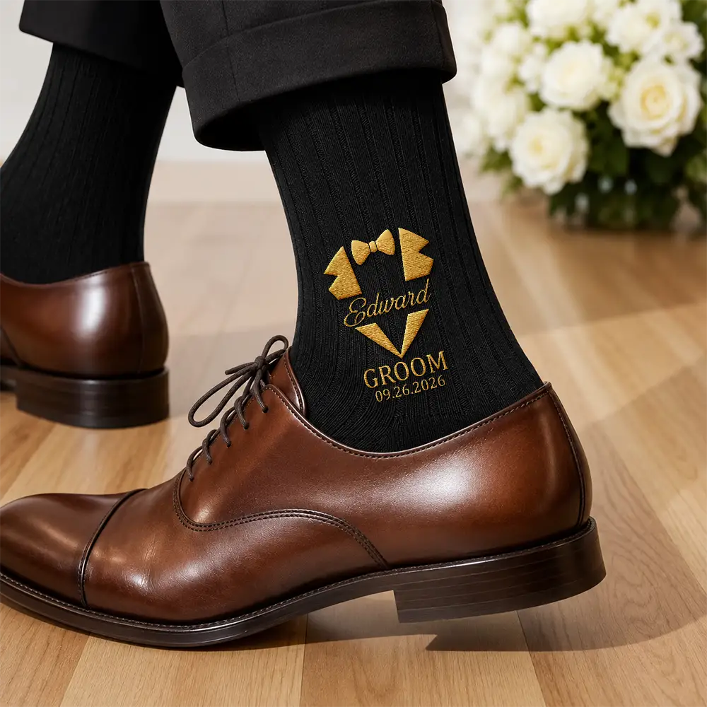 Wedding Groom Best Man Groomsman - Personalized Embroidered Socks