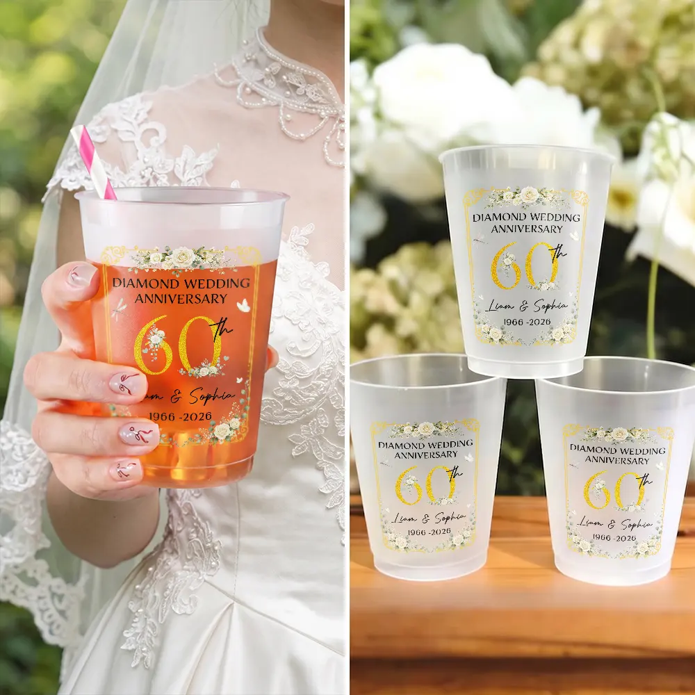 Wedding Ruby Silver Golden Diamond Anniversary - Personalized Frosted Cups