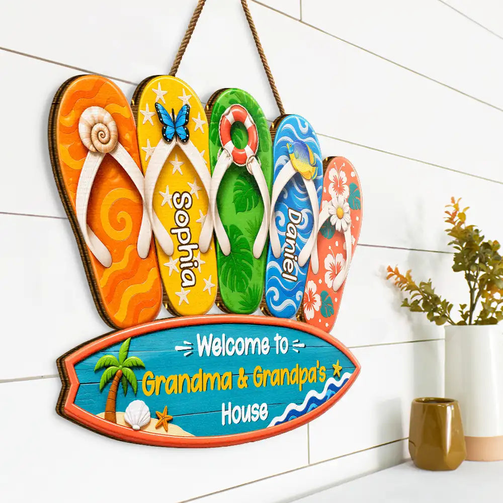 Welcome To Grandma Grandpa House - Personalized Custom Shaped Wood Sign