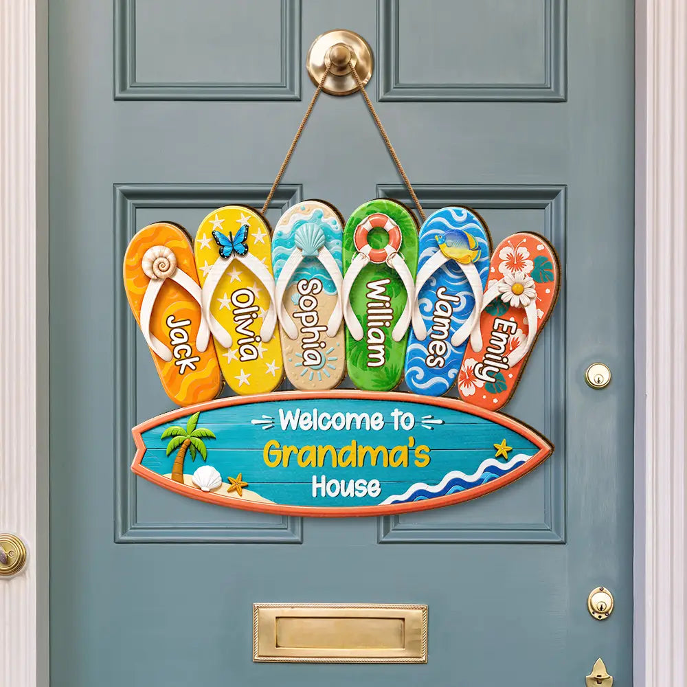 Welcome To Grandma Grandpa House - Personalized Custom Shaped Wood Sign