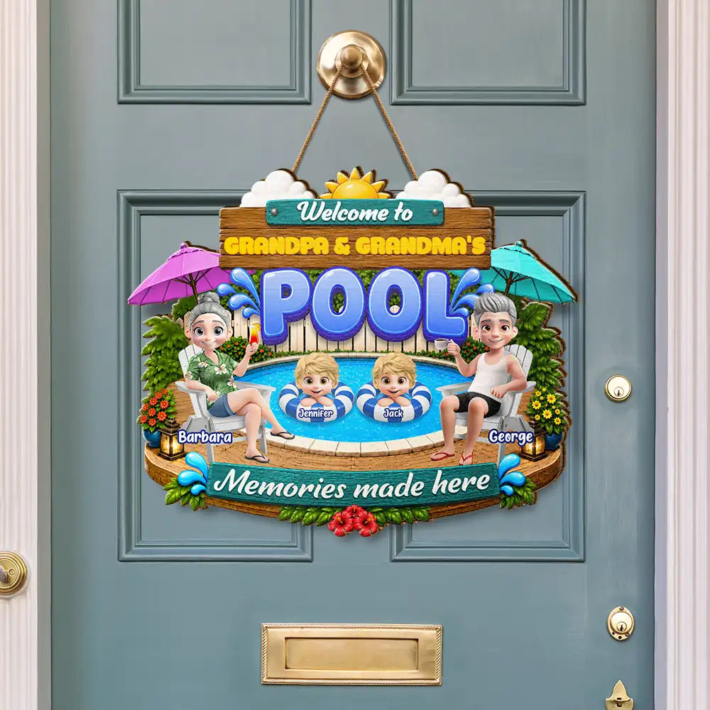 Welcome To Grandma Grandpa Pool Summer - Personalized Custom Shaped Wood Sign