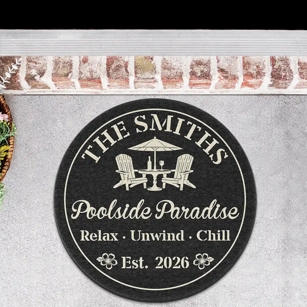 Welcome To Our Poolside Paradise - Personalized Custom Shaped Doormat