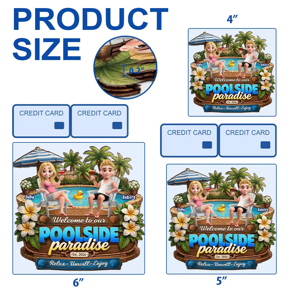 Welcome To Our Poolside Paradise - Personalized Custom Shaped Wood Sign