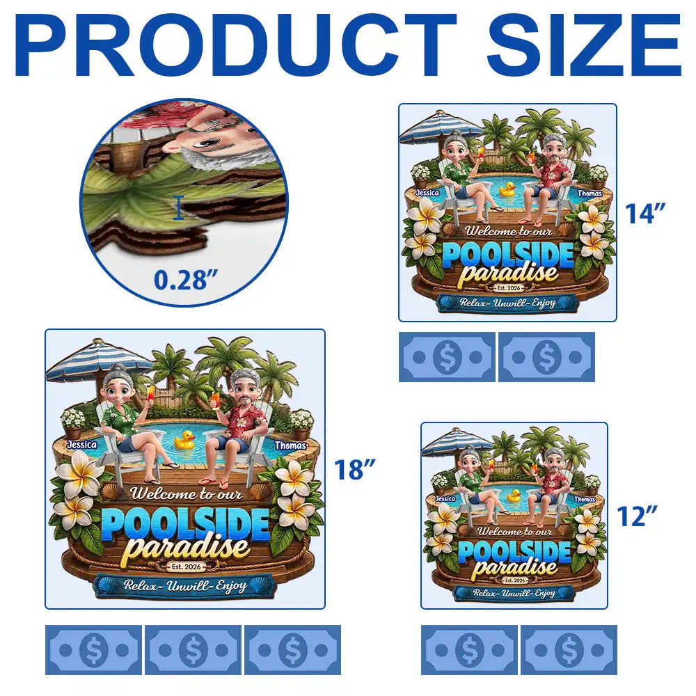 Welcome To Our Poolside Paradise - Personalized Custom Shaped Wood Sign