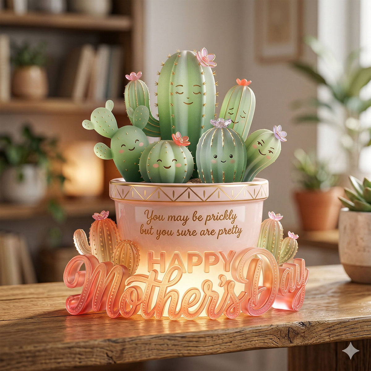 Cactus Mom And Kids Light Box -  Personalized Gifts For Mother's Day Acrylic Light Box 05PALU130426