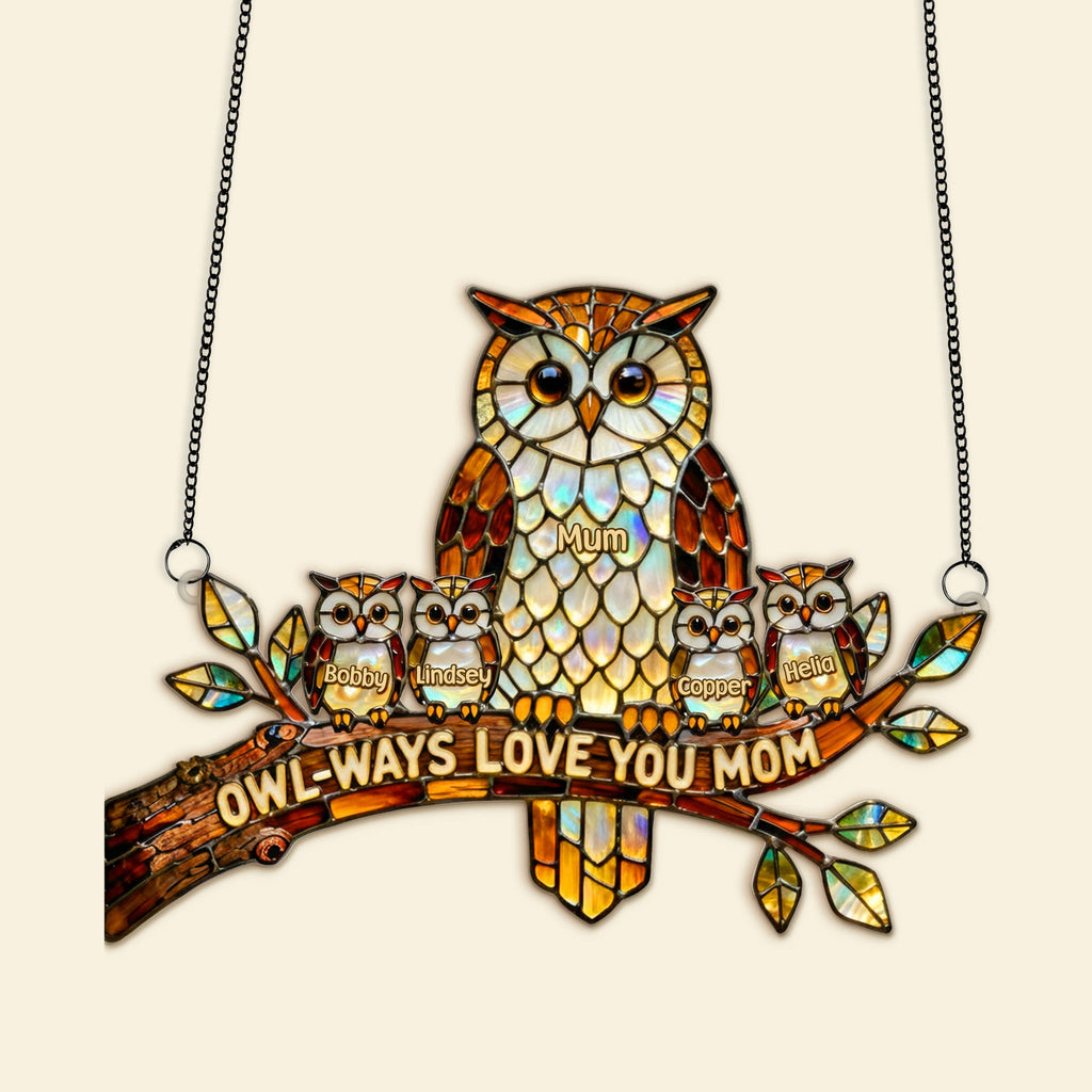 Owl Mom Suncatcher Ornament Personalized Mother's Day Gifts 02KIMG030326