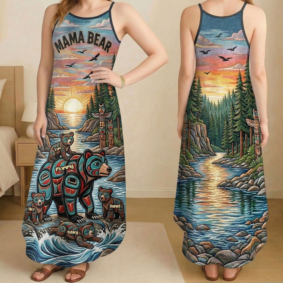 Mama Bear Suspender Maxi Dress - Personalized Gifts For Moms 03nati090426