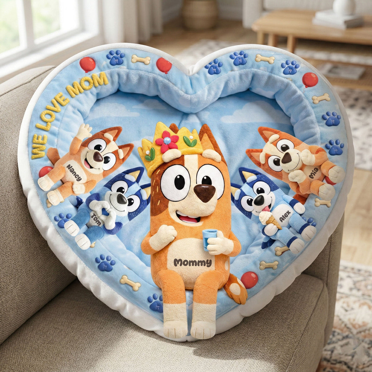 Queen Mom & Kids Heart Pillow – Personalized Gifts For Mom 05OHTI270226