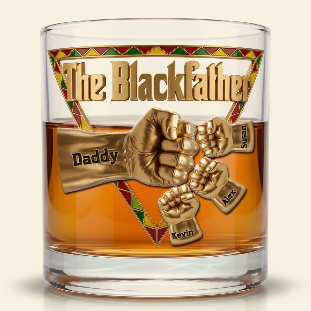 The Black Father 11oz Round Glass - Personalized Gifts For Dad 162huti080626