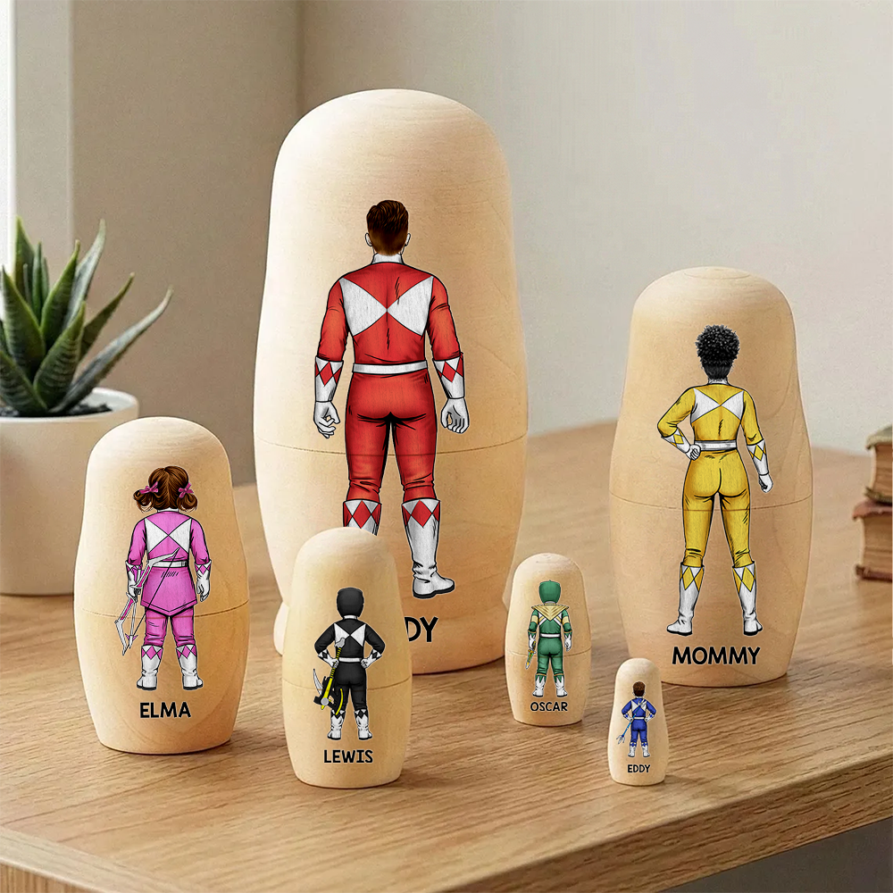 Family of Light Guardians Wooden Nesting Dolls - Personalized Gift For Family 06QHHU080426HH