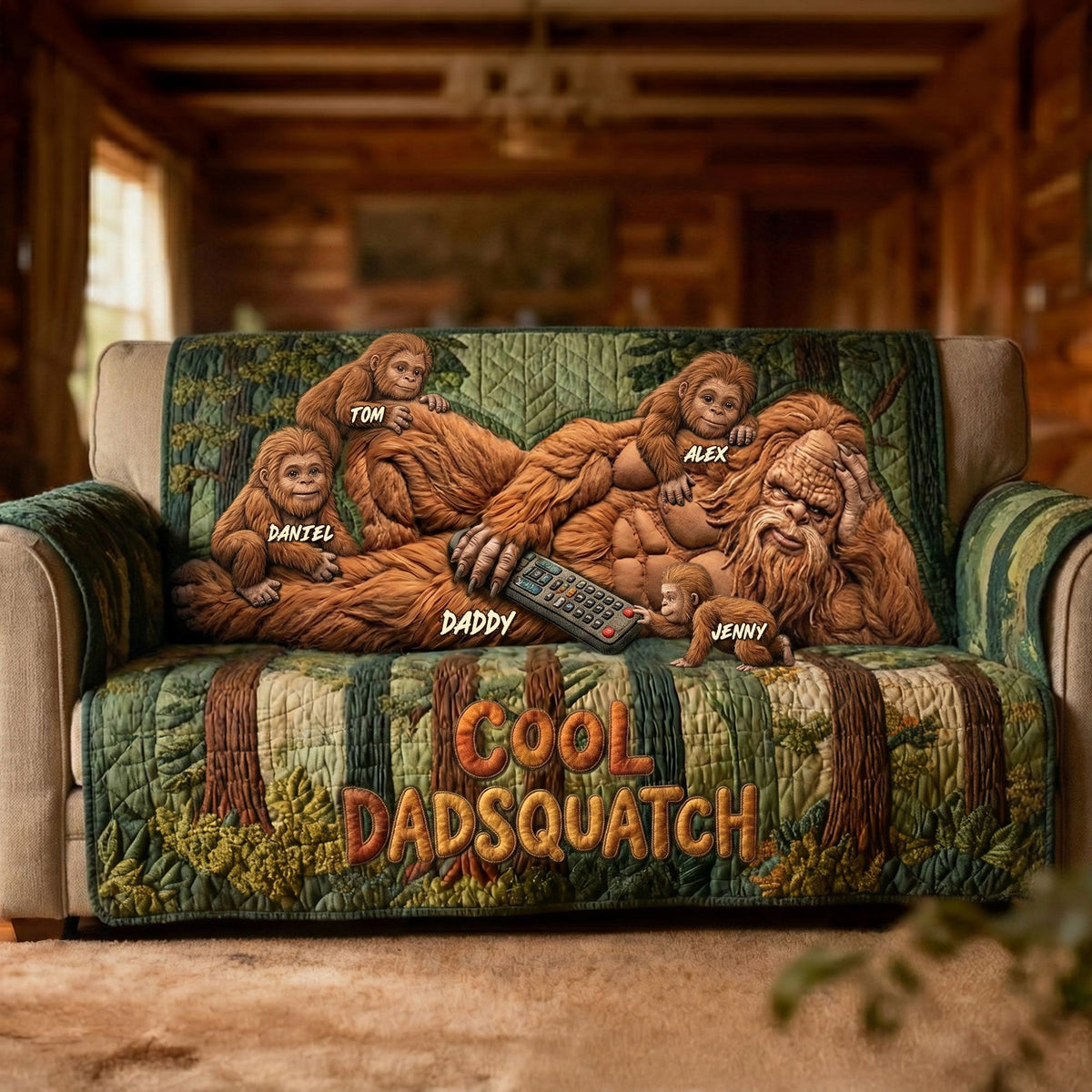 Fun Sasquatch Dad Resting Quilted Sofa Cover - Personalized Gifts For Dads 04QHTI170426