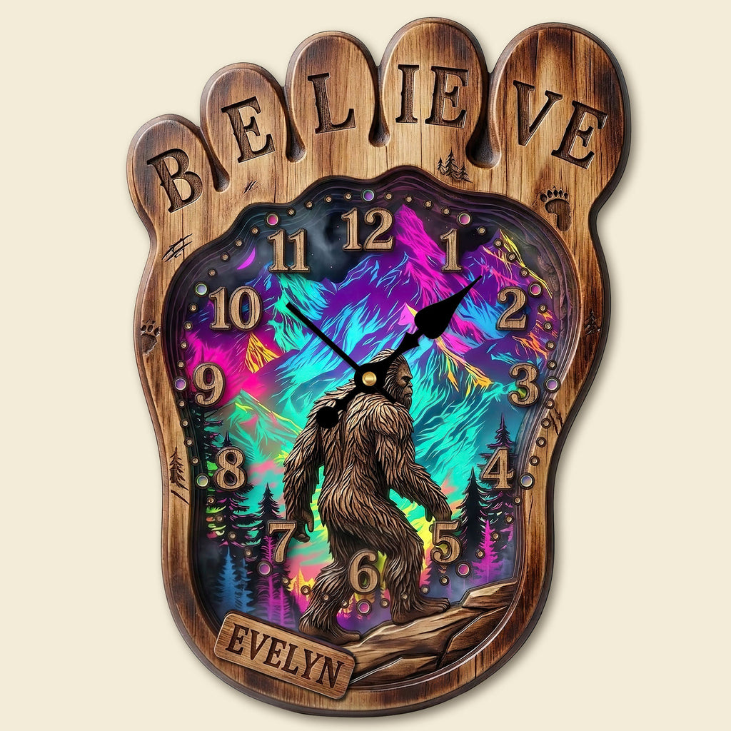 Sasquatch Acrylic Hanging Wall Clock - Personalized Gifts For Bigfoot Lovers 02huti200326