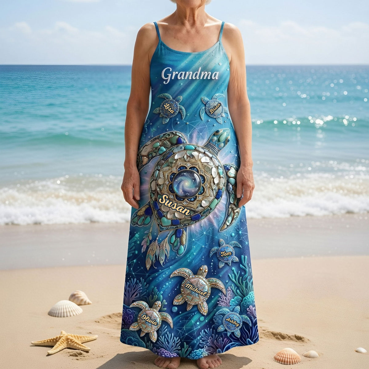Turtle Grandma And Kids Maxi Dress - Personalized Gifts For Grandma 05HUTI080426