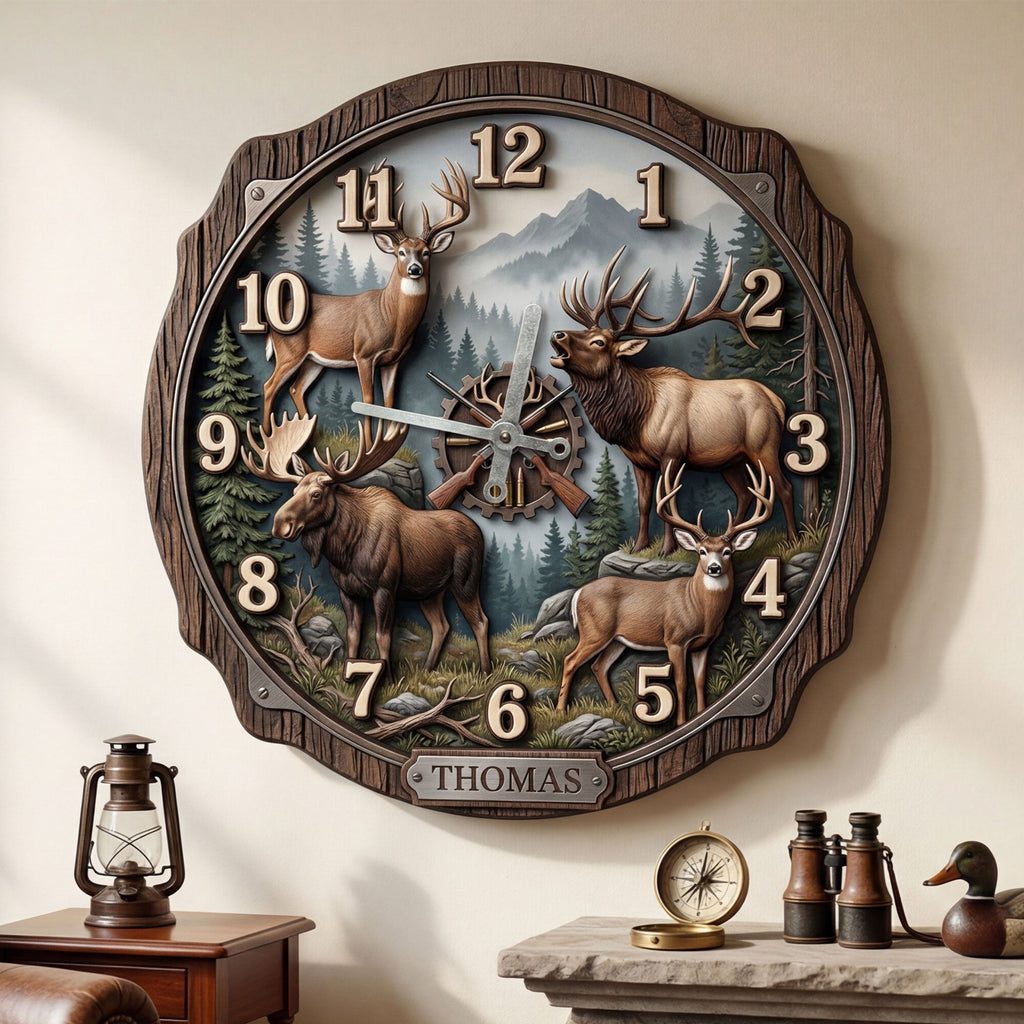 Hunting Hanging Wall Clock - Personalized Gifts For Hunters 01huti250326
