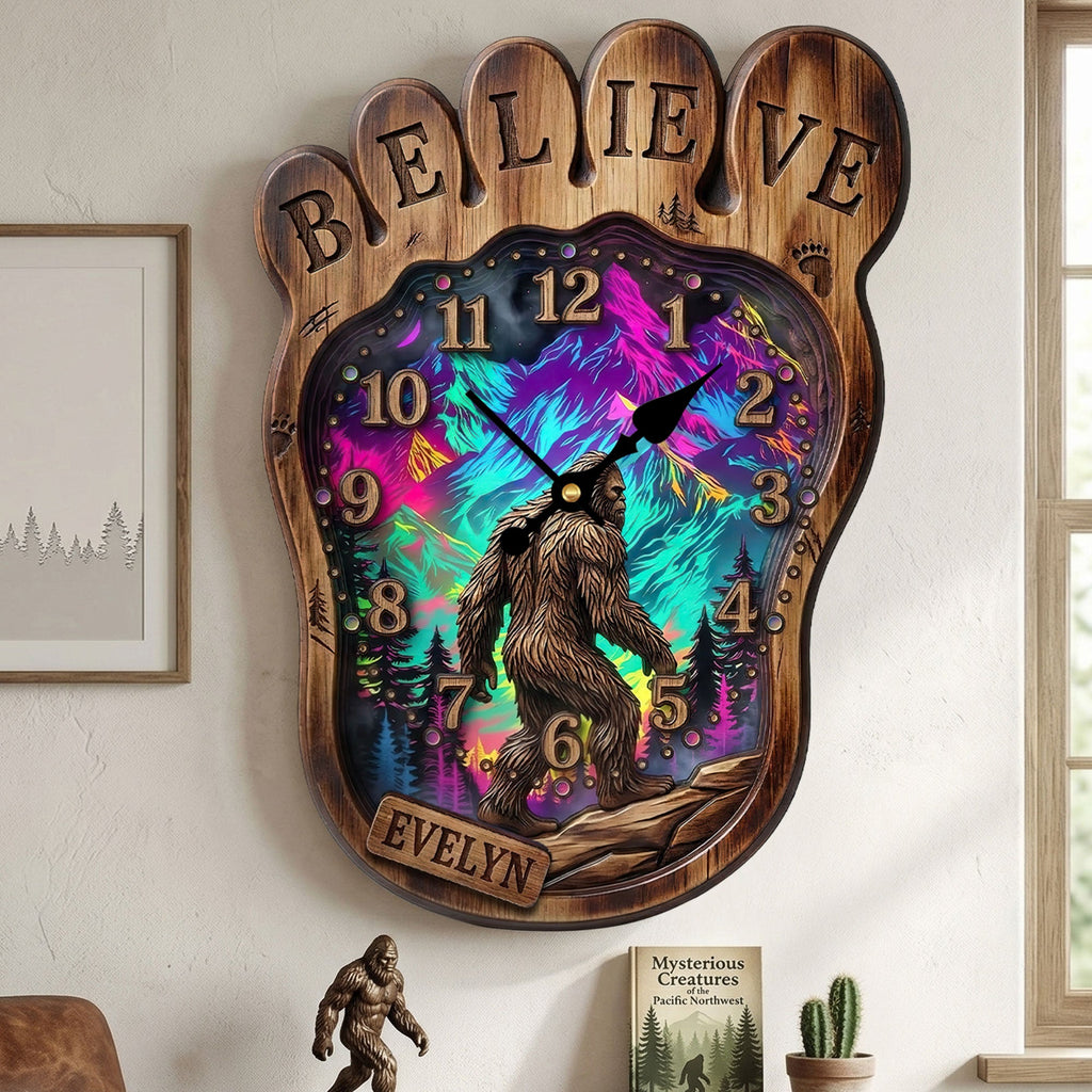 Sasquatch Acrylic Hanging Wall Clock - Personalized Gifts For Bigfoot Lovers 02huti200326