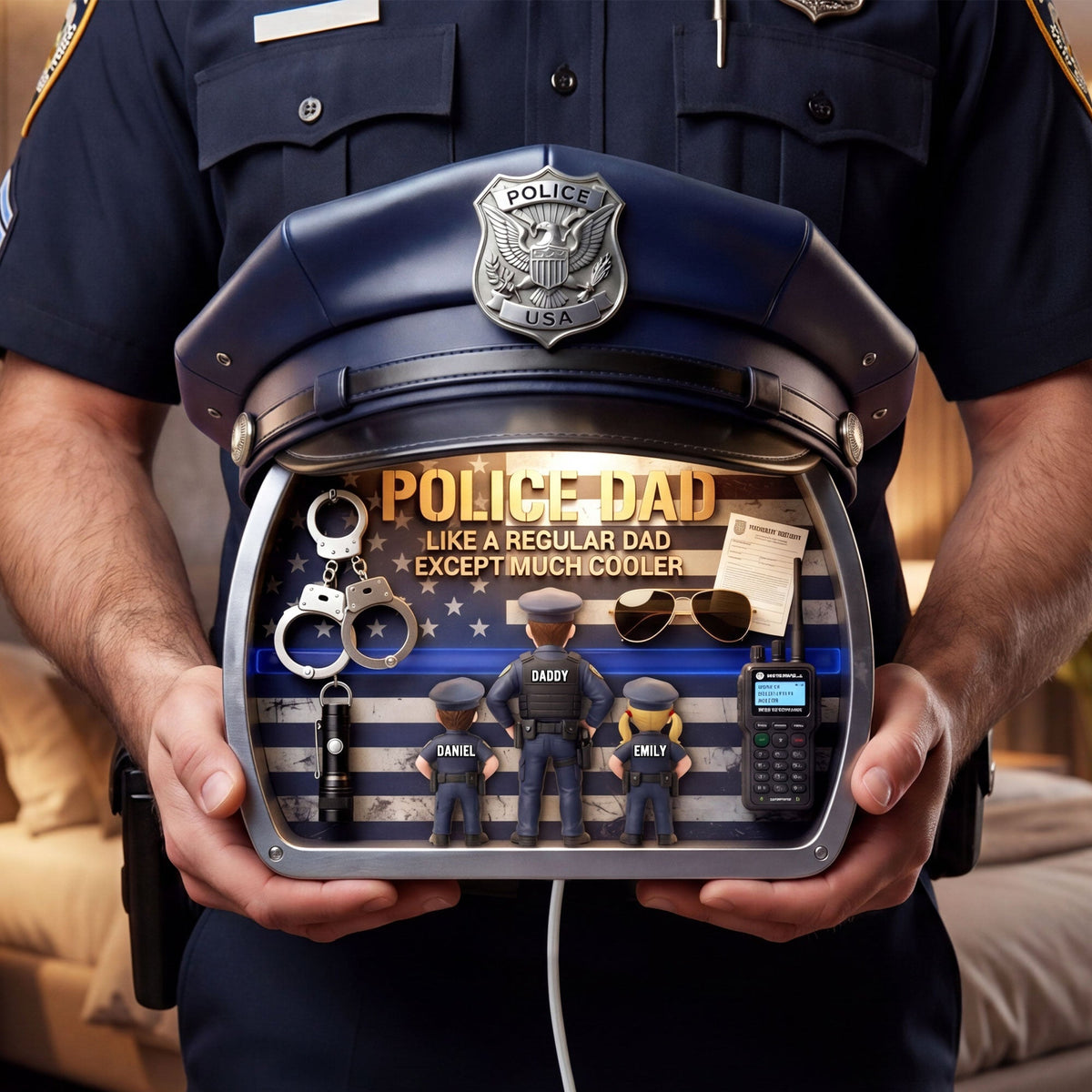 Police Dad and Kids Acrylic Light Box - Personalized Gifts For Dad 05tyti050526