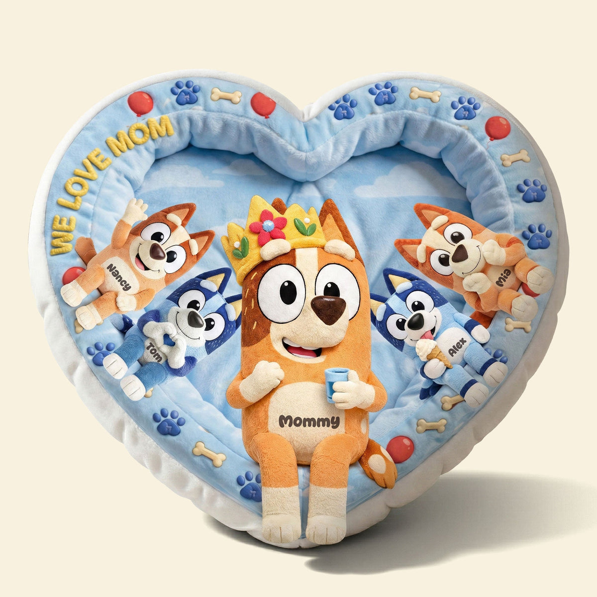 Queen Mom & Kids Heart Pillow – Personalized Gifts For Mom 05OHTI270226