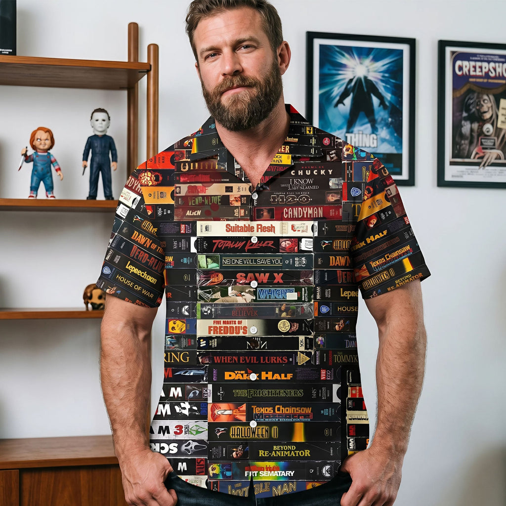 Horror Tape Stack Hawaiian Shirt - Gifts For Horror Lovers 01huti270526