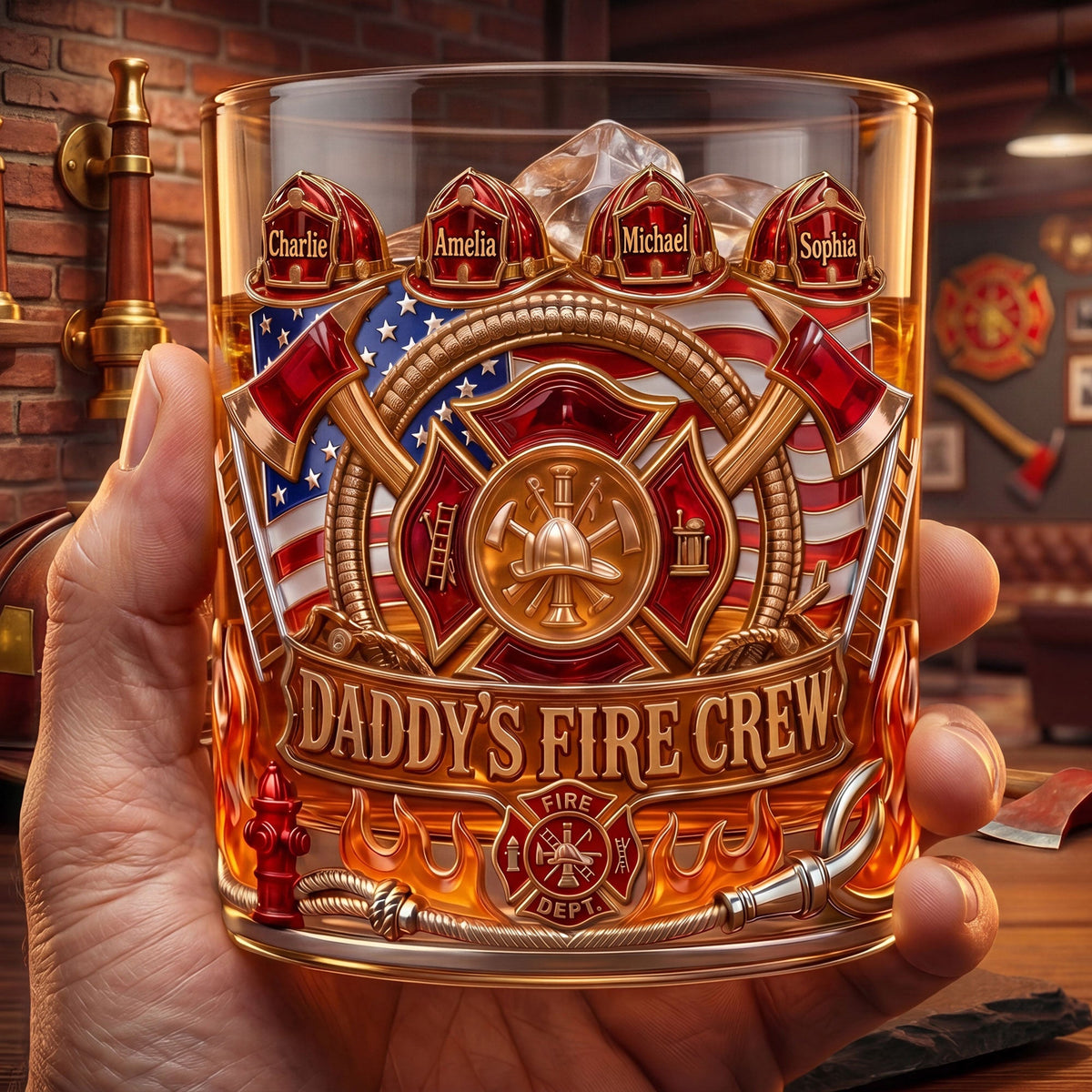 Firefighter Daddy's Crew Glass Mug Personalized Gifts For Dad 01PATI060526