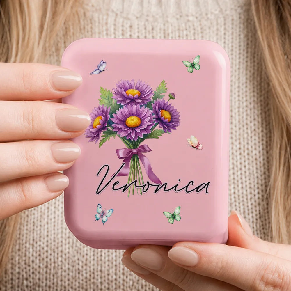 Watercolor Birth Flower Custom Name For Her, Daughter, Mom, Besties - Personalized LED Compact Mirror