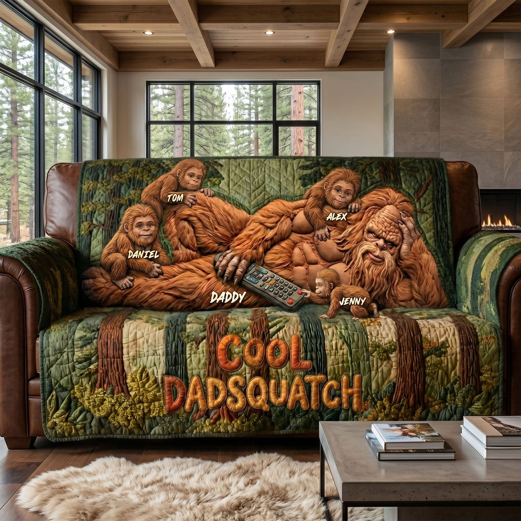 Fun Sasquatch Dad Resting Quilted Sofa Cover - Personalized Gifts For Dads 04QHTI170426