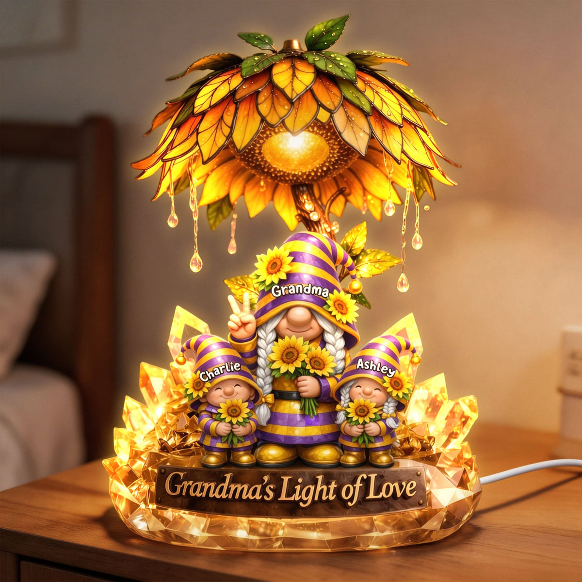 Gnome Sunflower Acrylic Light Box - Personalized Gifts For Mama and Grandma 02tyti080426