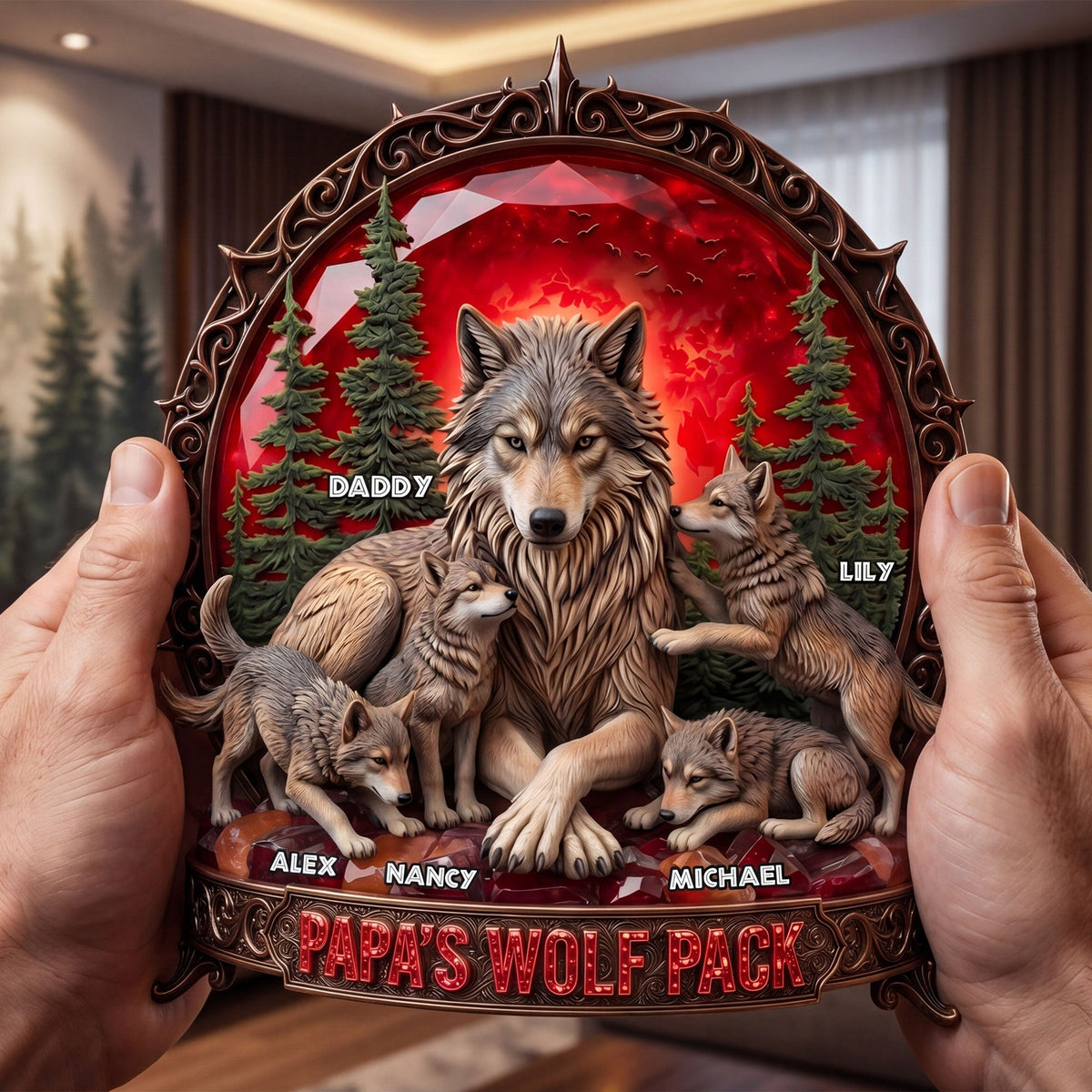 Papa's Wolf Pack Acrylic Plaque - Personalized Gifts For Dad 01TYTI040526
