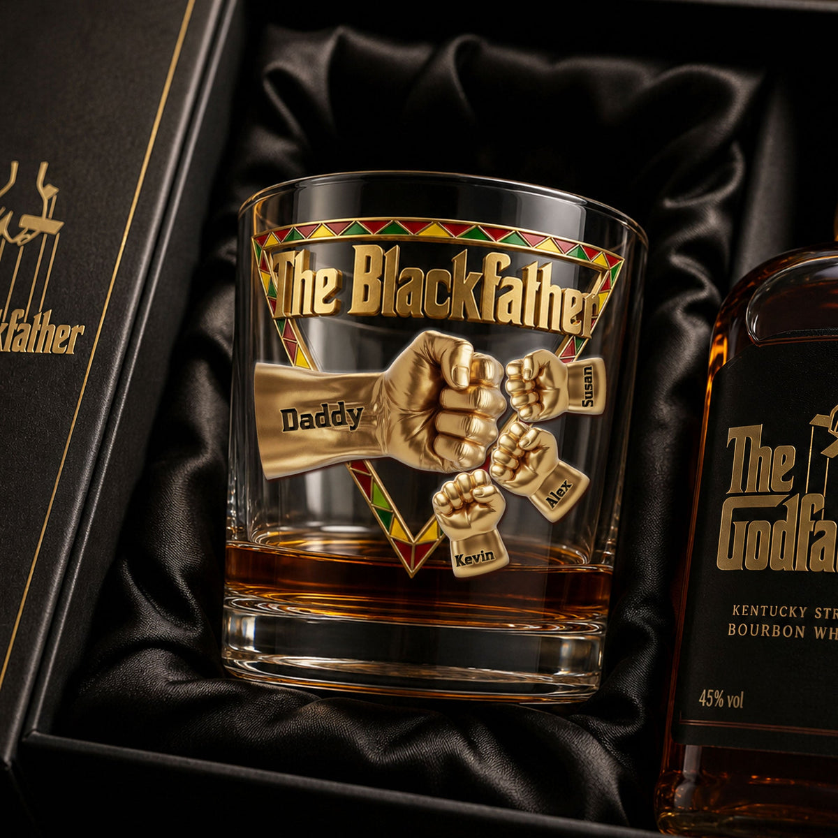 The Black Father 11oz Round Glass - Personalized Gifts For Dad 162huti080626