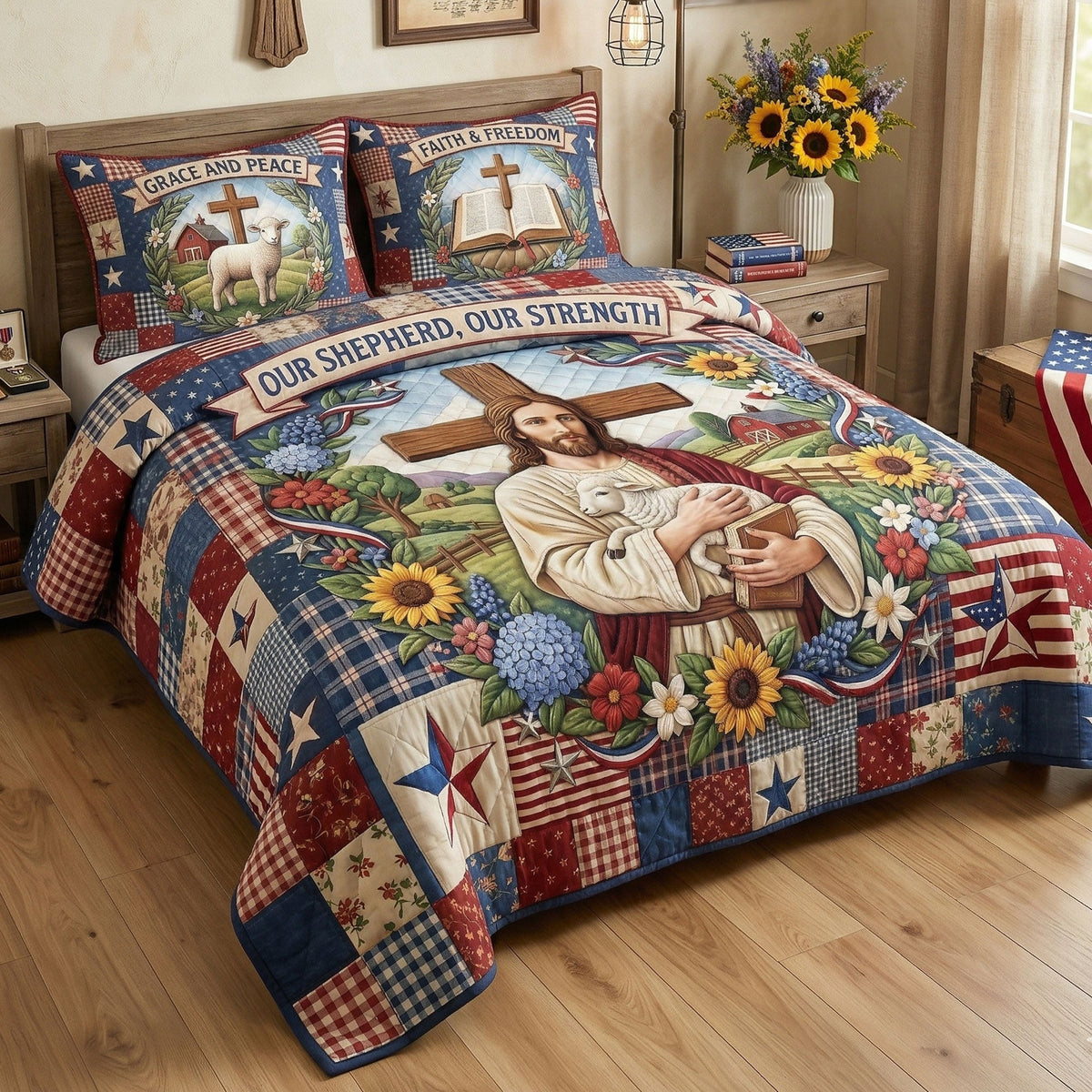 Jesus Our Shepherd Quilt Bedding Set - Personalized Gifts For Christians 01TYTI260326