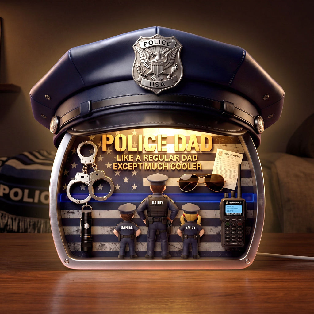 Police Dad and Kids Acrylic Light Box - Personalized Gifts For Dad 05tyti050526