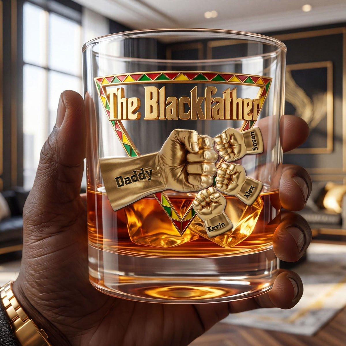 The Black Father 11oz Round Glass - Personalized Gifts For Dad 01huti020526
